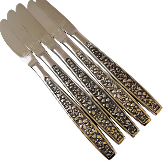 Pageant Harvest 8.5" Modern Solid Knives, Set of 5, Vintage Stainless Flatware - Picture 3 of 5